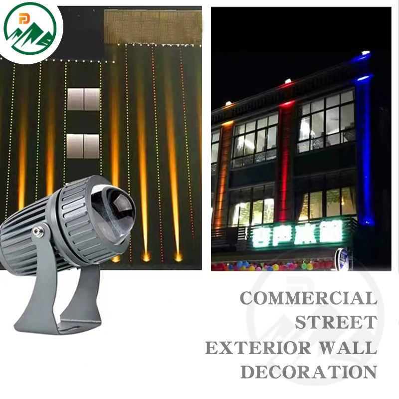 Installation of the spot light on a building facade with precise beam aiming