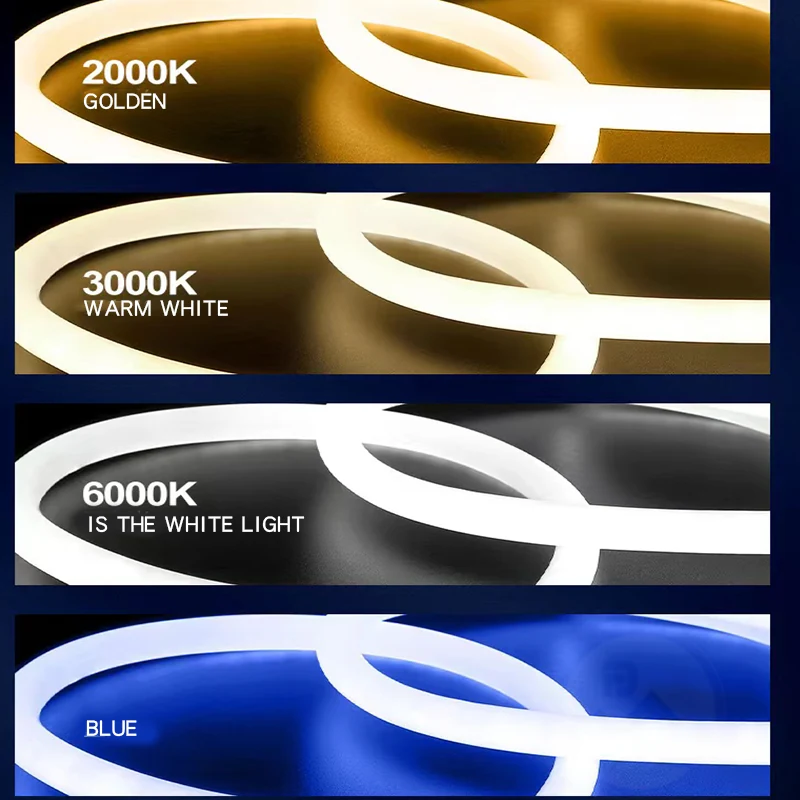 Side view of the round LED neon strip with AC85-265V input and FENGDIAN driver