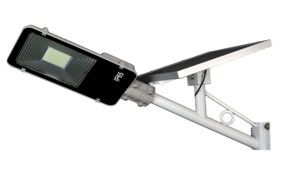 Connector view of the solar street light with the battery and solar panel connected