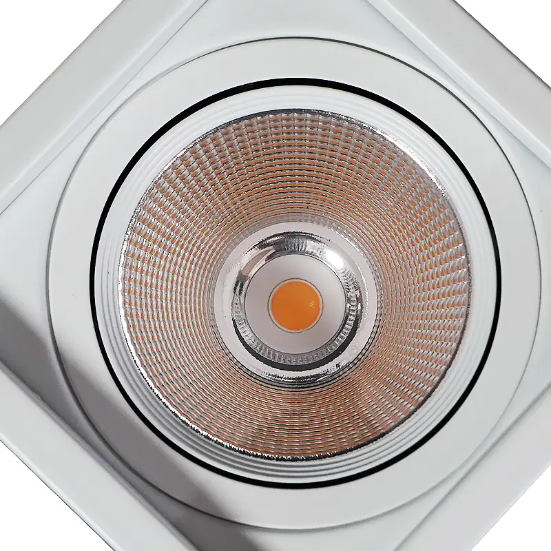 Side view of the square down light showing the 115 x 115 x H140 mm dimensions