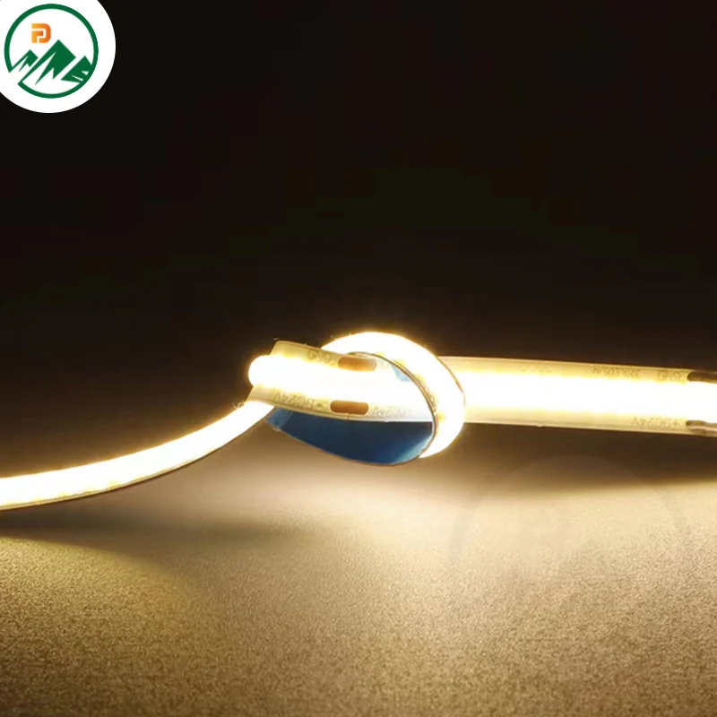 Close-up of the COB LED chip on the copper substrate of the LED strip