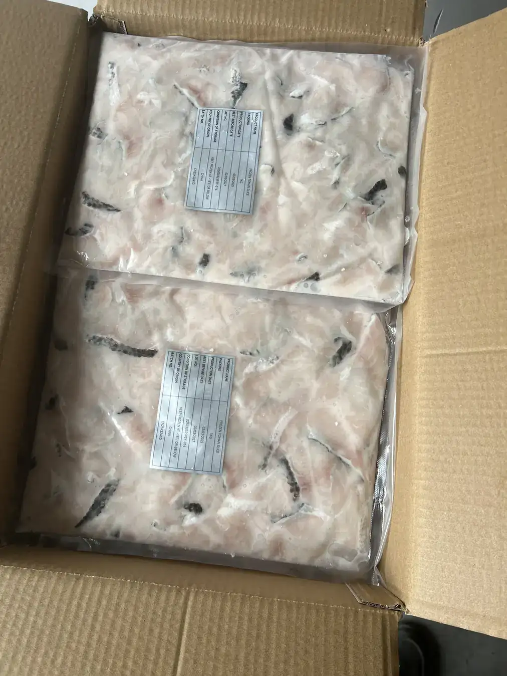 Ready-to-cook snakehead fish slices boxed for catering use
