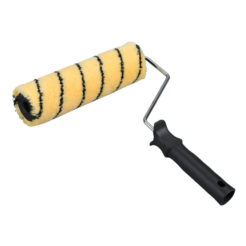 9 inch acrylic roller with yellow striped cover on a chrome frame