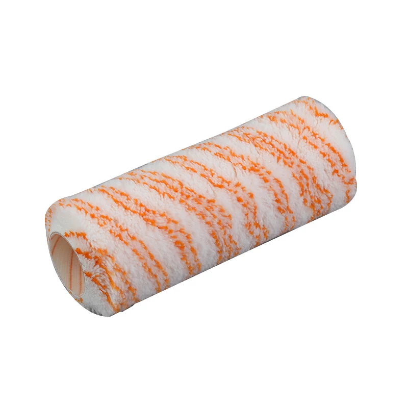 Paint roller sleeve with white fabric and orange stripes