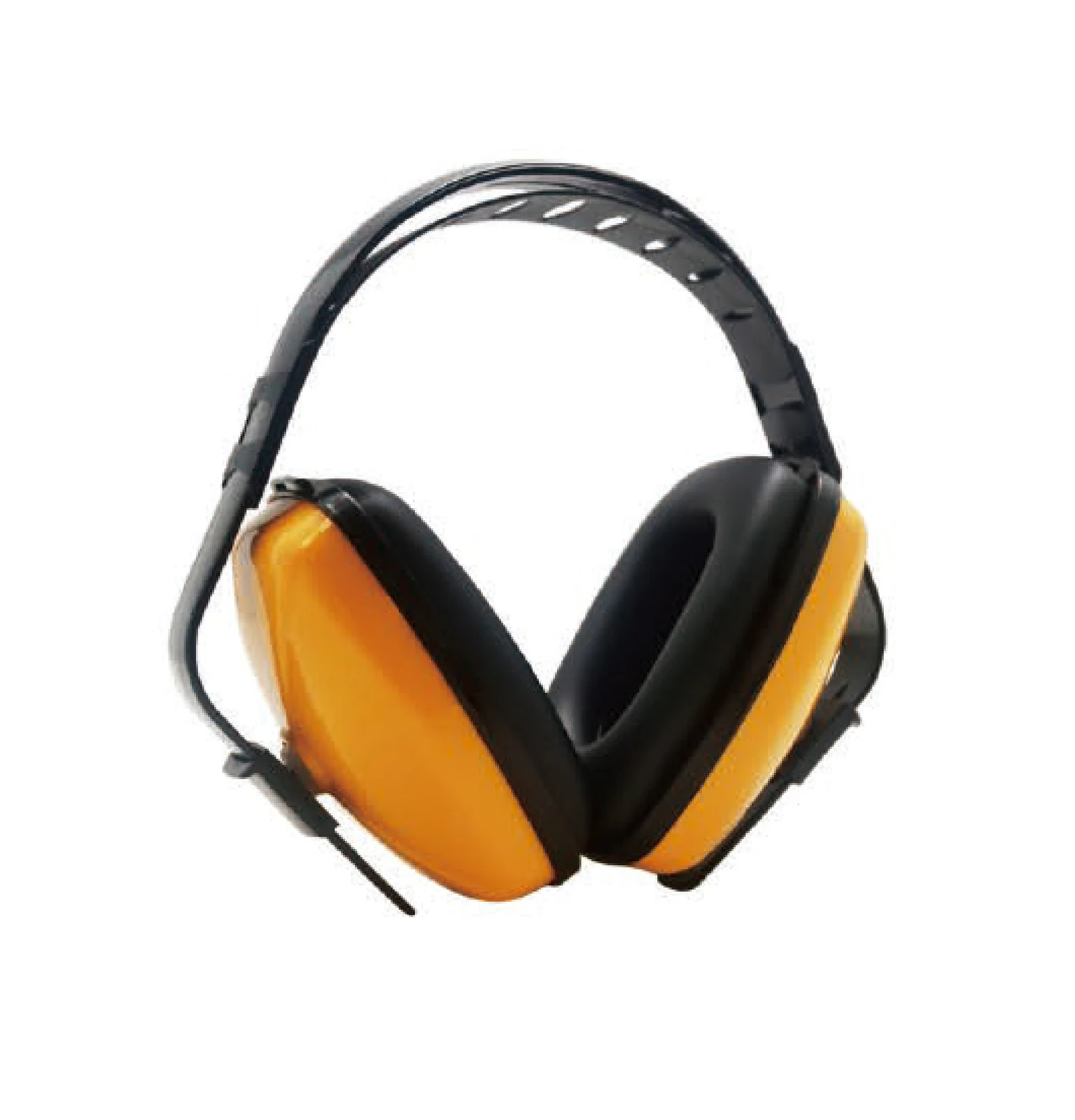 Orange and black over ear hearing protection with adjustable headband