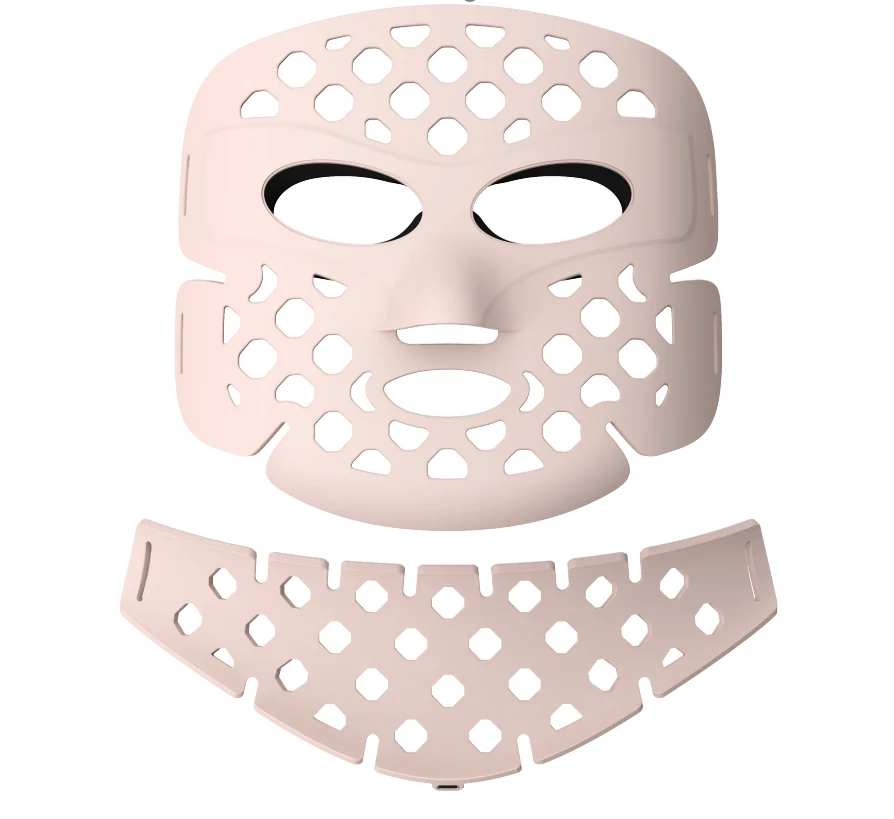 Close-up of the 3D hollowed-out structure on the LED facial mask