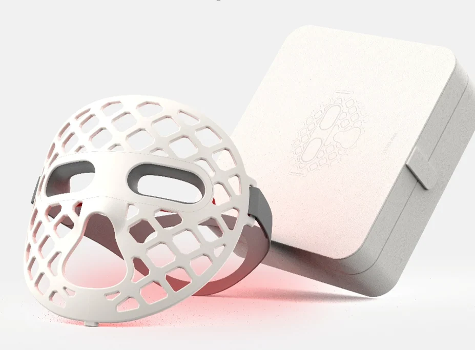 Side view of the 3D hollow LED facial mask showing airflow channels