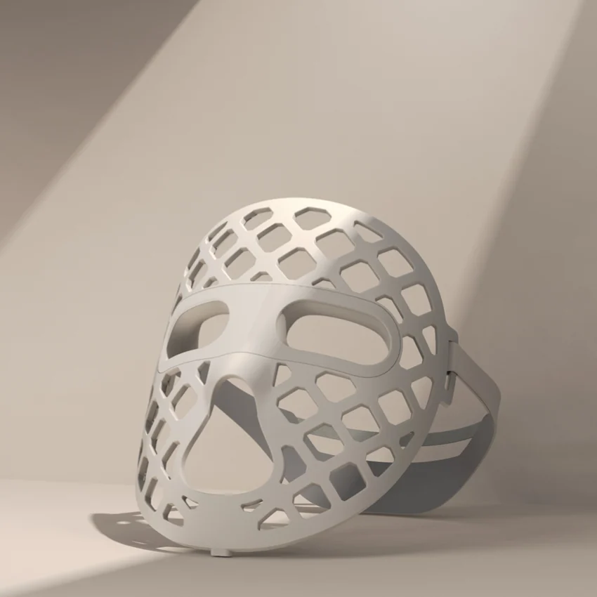 Foldable LED face mask stored in its compact case
