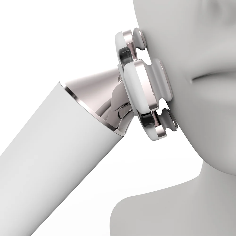 Radio frequency skin tightening device applied to the jawline and neck