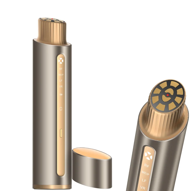 Beauty device with titanium heads applied to the neck and jawline
