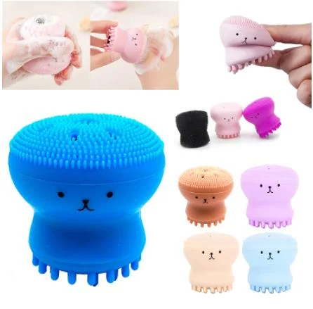 Close-up of silicone facial brush head cleaning the nose and jawline