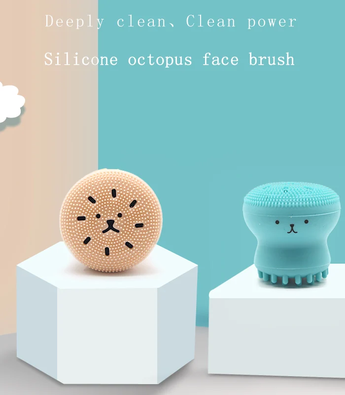 Octopus-shaped silicone face brush shown from the side with clean surface