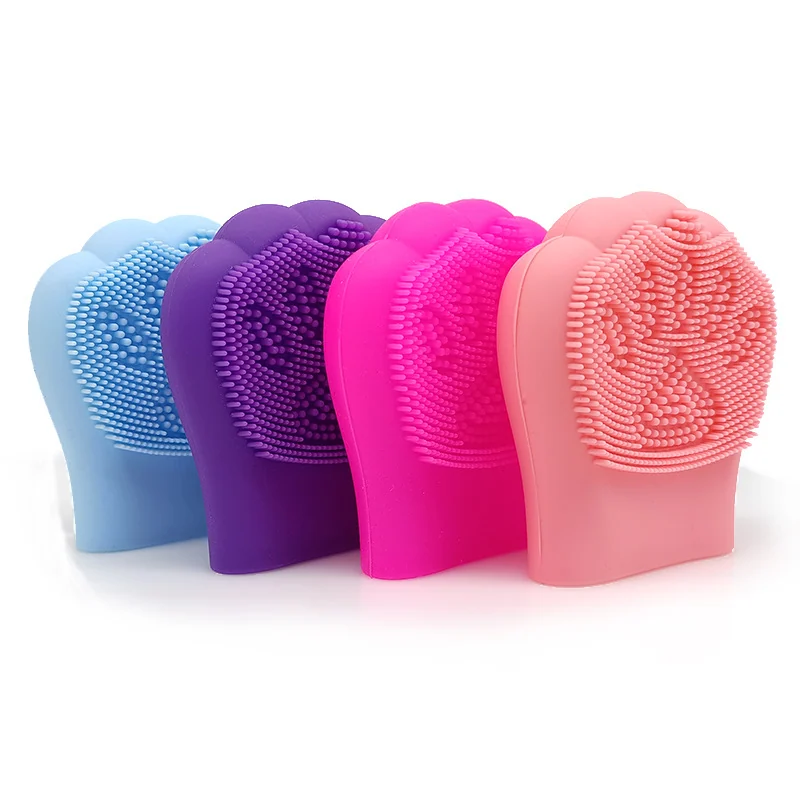 Silicone facial cleansing brush with food-grade silicone head in use on the face