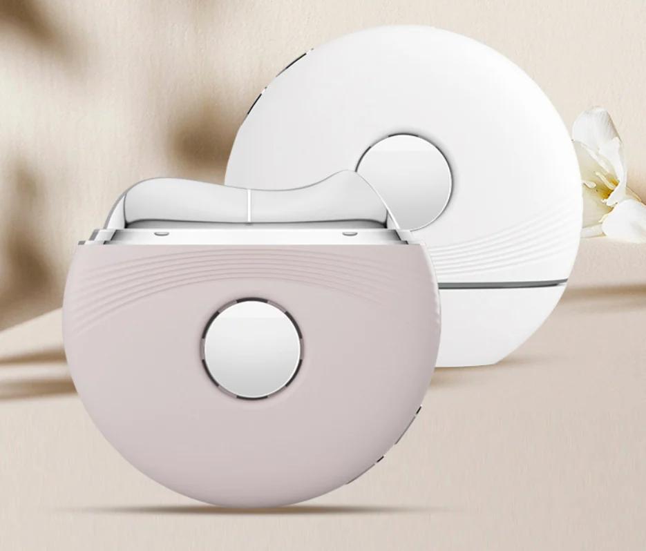Smart Thermo-Cool LED Guasha massage device applied along the jawline
