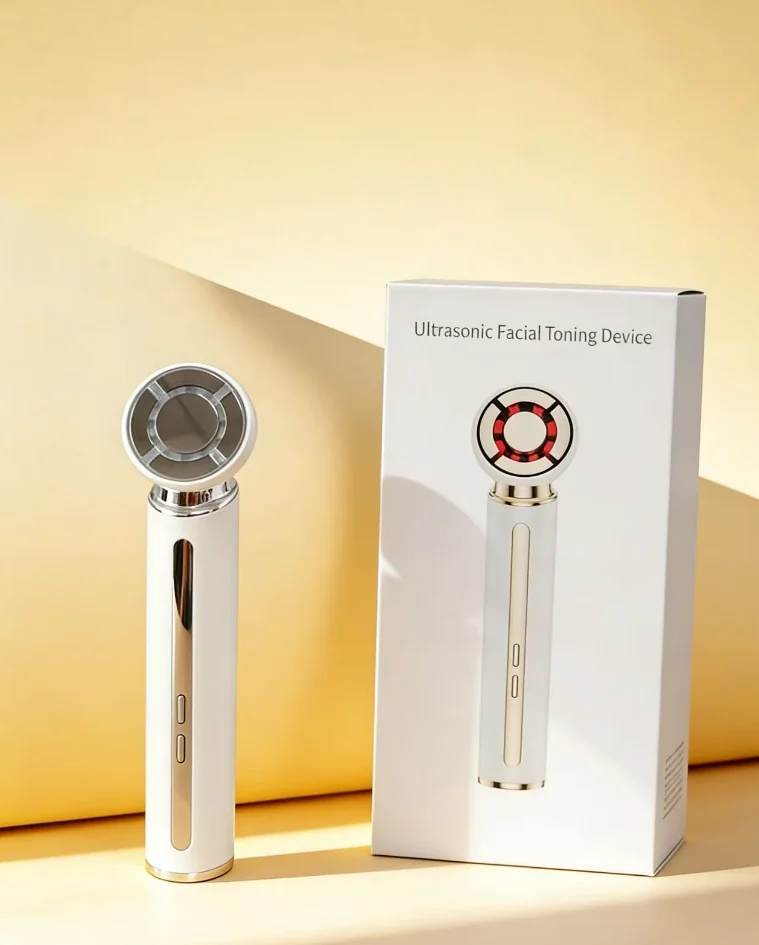 Advanced 3MHz ultrasonic EP device applied to the face with LED lights on