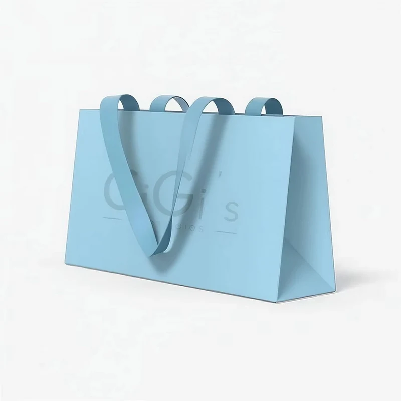 Custom Logo Gift Paper Bags with Ribbon Handles - MOQ 500pcs 5 detail view