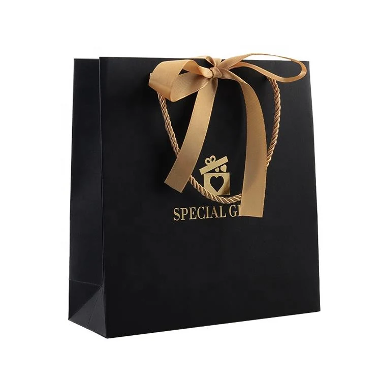 Custom Logo Luxury Black Paper Bags for Clothing & Wine 6 detail view