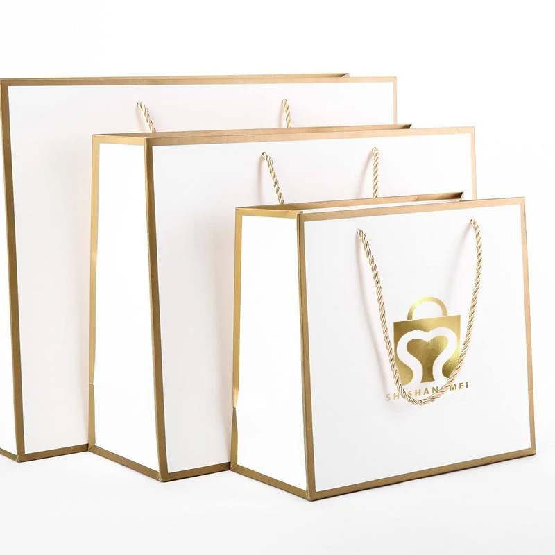 Custom White Kraft Paper Gift Bags with Logo - Luxury Design 5 detail view
