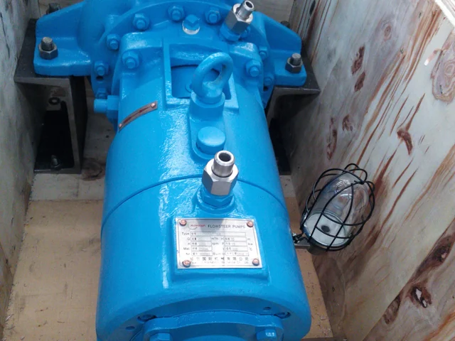 Centrifugal pump set bolted into a plywood export crate before shipment