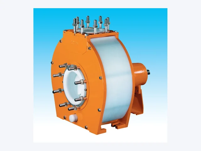 Lined centrifugal pump with orange armour casing and white polymer liner