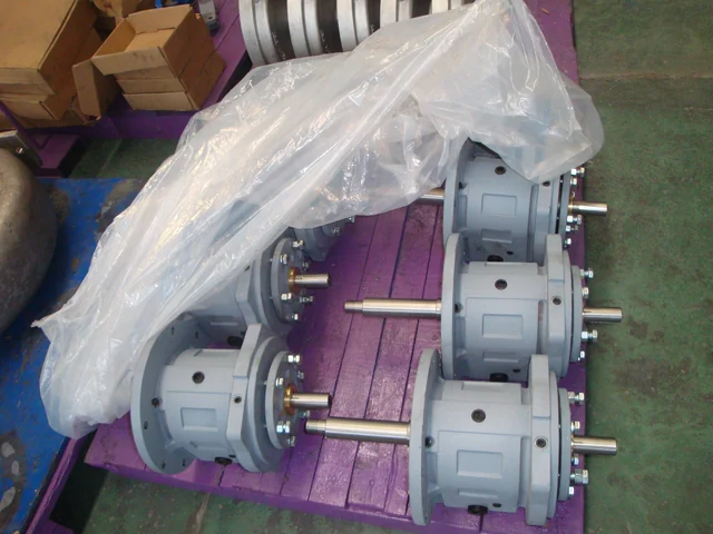 Bare-shaft centrifugal pump units wrapped and staged before motor mounting