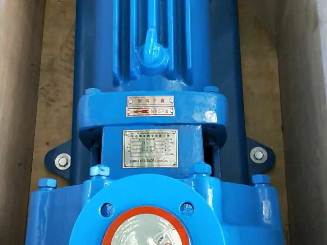 Blue drive motor mounted on a centrifugal pump before final inspection
