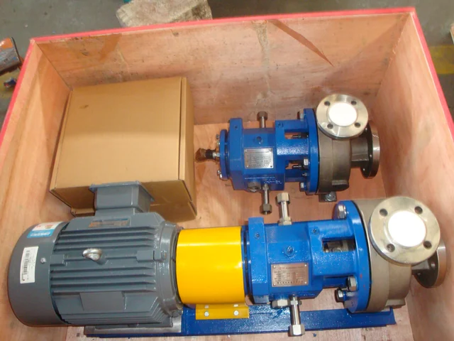 Centrifugal pump set being packed into a timber export crate