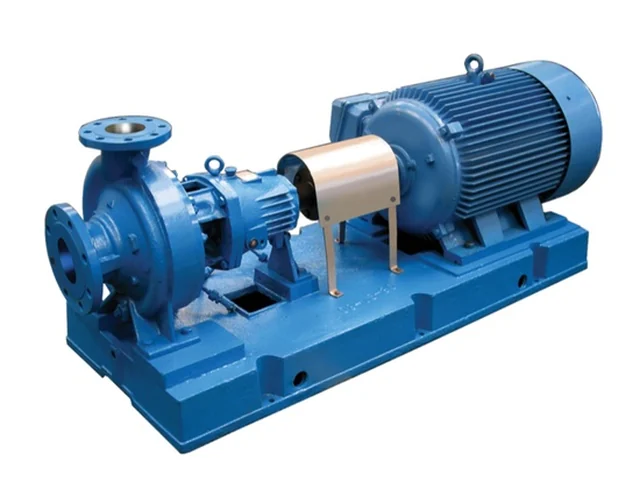 Water centrifugal pump and motor mounted on a painted steel baseplate