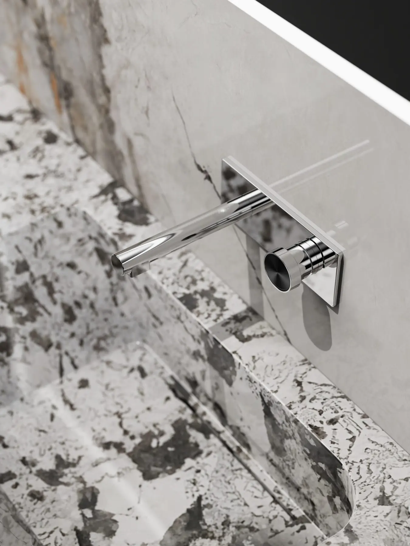 Funmax wall-mounted chrome basin mixer on a marble vanity