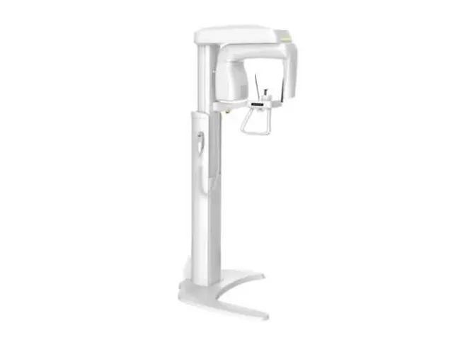 Vatech PaX-i panoramic-only alternate side angle showing the column depth and wheelchair-accessible patient positioning geometry
