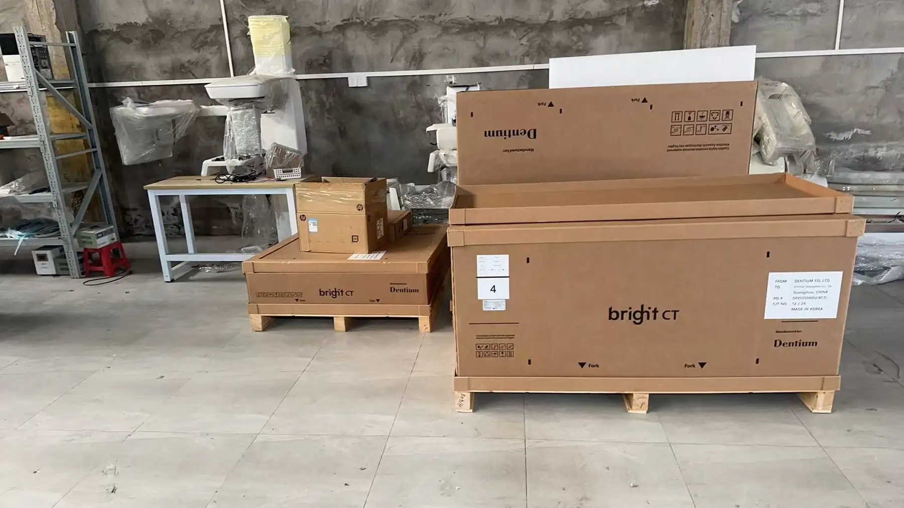 Dentium Rainbow CT crated in export packing and ready for container loading