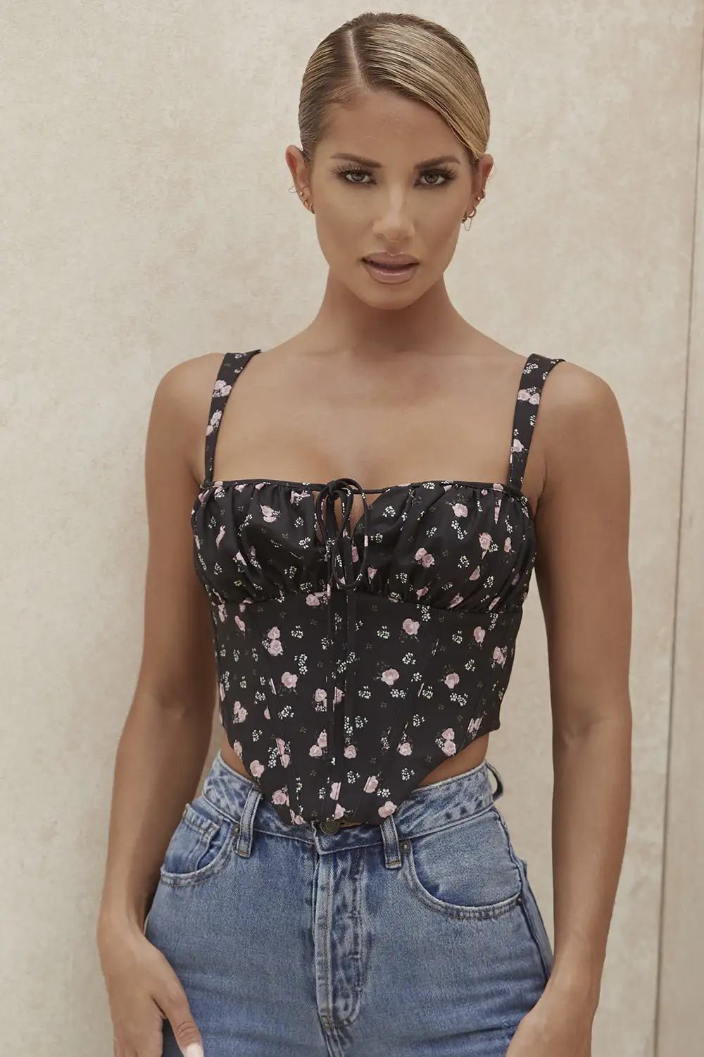 Black Floral Corset manufactured to order by Foriver Garment