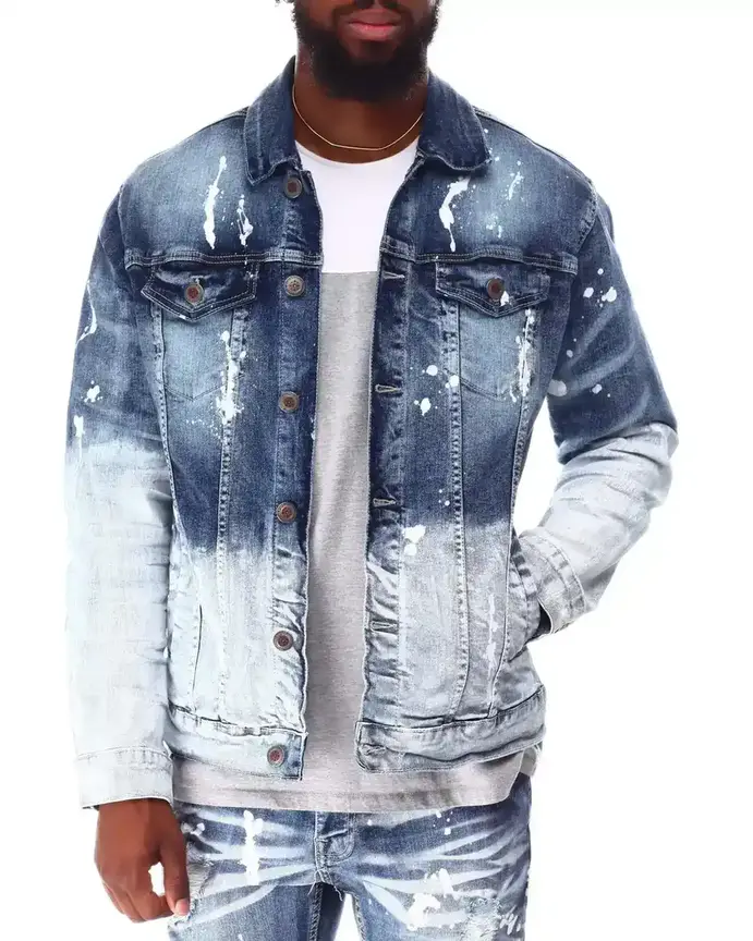 Bleach Effect Denim Paint Jacket manufactured to order by Foriver Garment