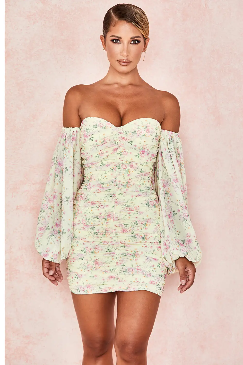 Lemon Floral Ruched Corset Dress manufactured to order by Foriver Garment
