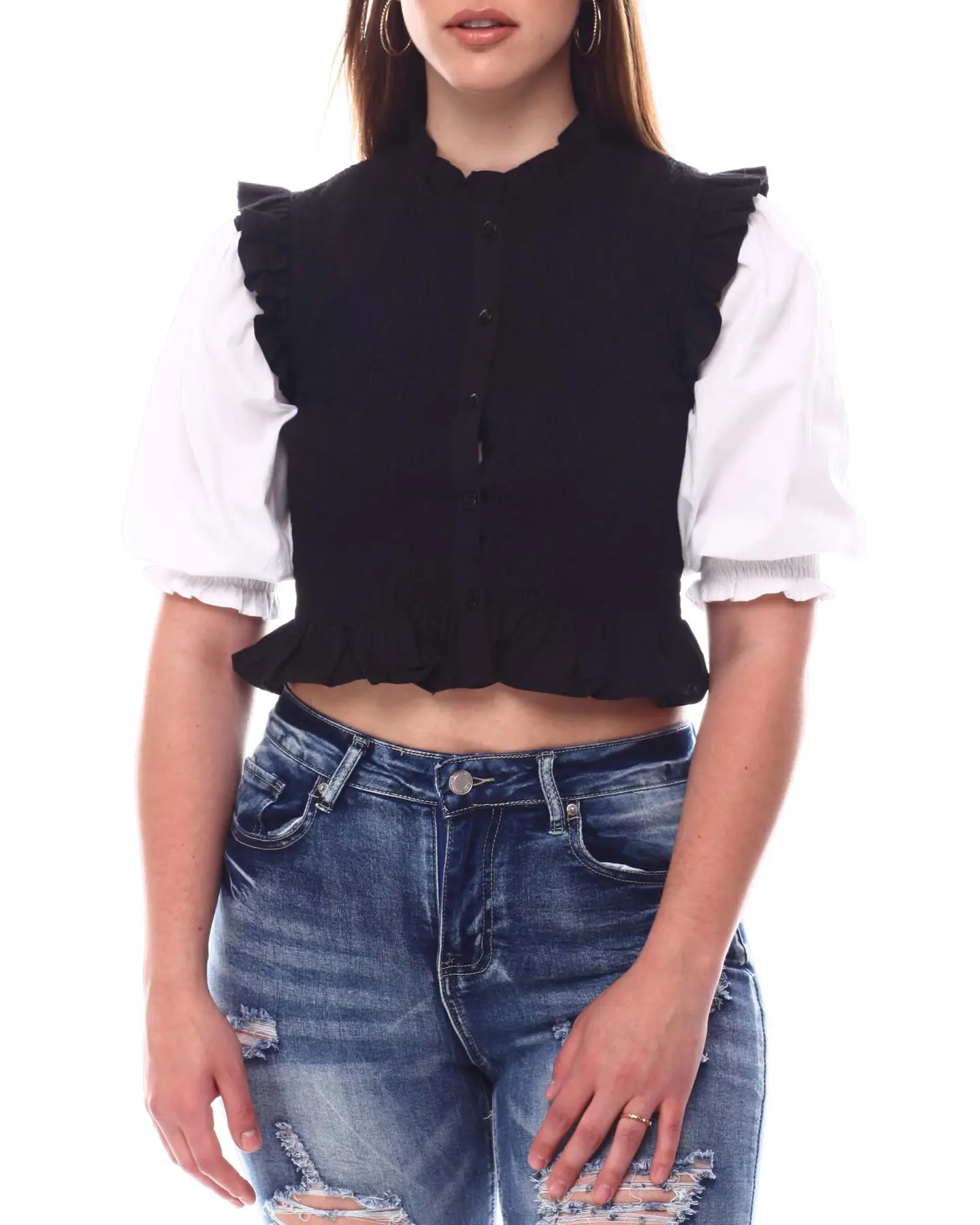 Mixed Media Smock Shirt manufactured to order by Foriver Garment