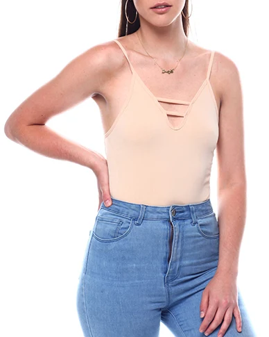 Seamless Ladder Front Spaghetti Strap Bodysuit manufactured to order by Foriver Garment