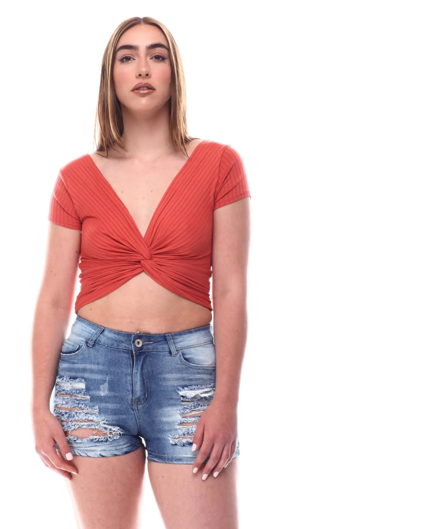 Short Sleeve Twist Top manufactured to order by Foriver Garment