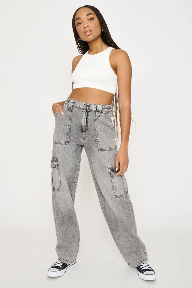 Straight Leg Cargo Jean-Washed Gray manufactured to order by Foriver Garment