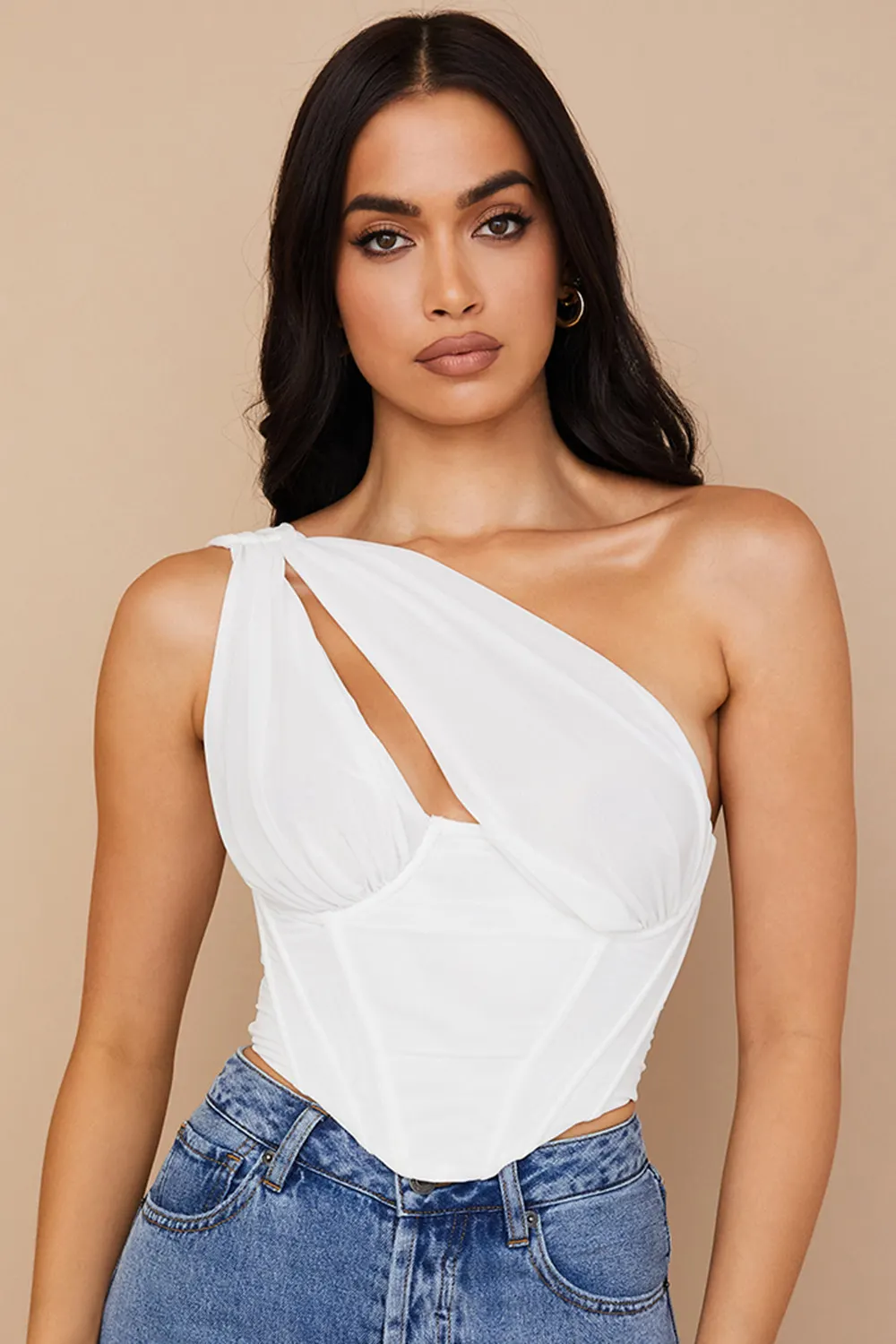 White Mesh Cutout Corset manufactured to order by Foriver Garment