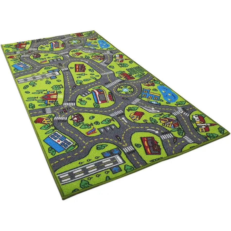 City life kids playmat rug printed with roads buildings and parks