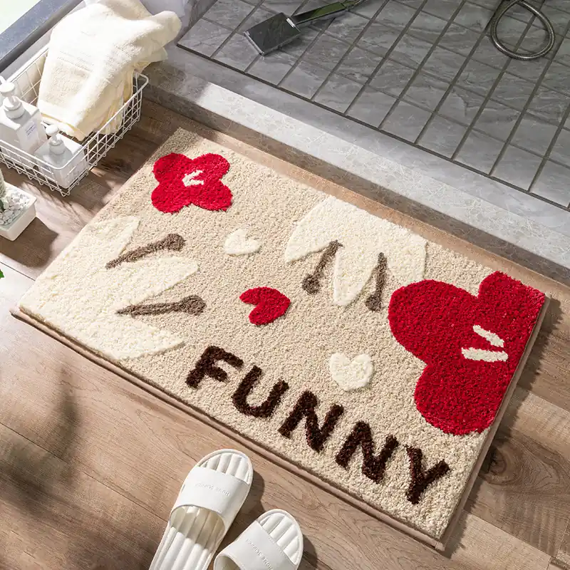 Microfiber bath mat with soft high pile shown in a bathroom