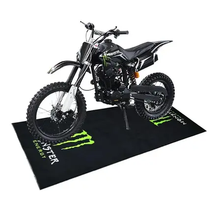 Rubber backed motorcycle pit mat printed for a drag racing team
