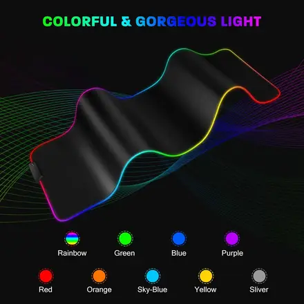 RGB gaming pad shown with the available lighting colour options