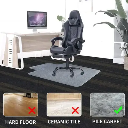 Lip shape carpet chair mat photographed flat showing the outline