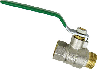 Forged brass ball valve with green steel handle (SKU 1105)