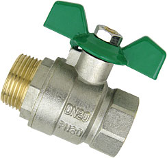 Forged brass ball valve — green butterfly handle (SKU 1108)