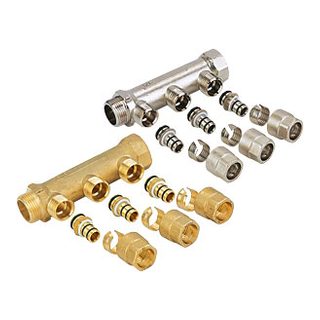 Brass Manifold-4004 &ndash; Linear manifold with swivel nut and rings for mutilayer pipe