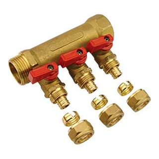 Brass Manifold-4006 &ndash; Linear manifold with ball valve for PEX pipe