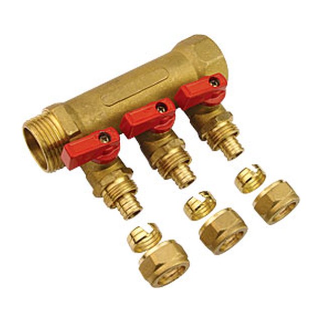 Brass Manifold-4006 &ndash; Linear manifold with ball valve for PEX pipe