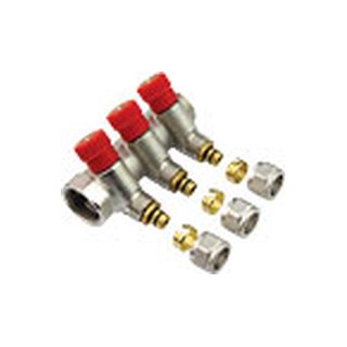 Brass Manifold-4010 &ndash; Linear manifold with stop cock and swivel nut and rings